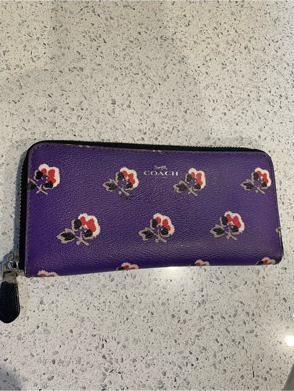 Coach Purple Bramble Rose Zip-Around Wallet